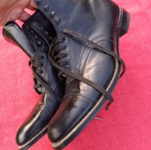Vtg Stacy Adams Men's 10.5 D Black Cap Toe Ankle Boots Lace Up